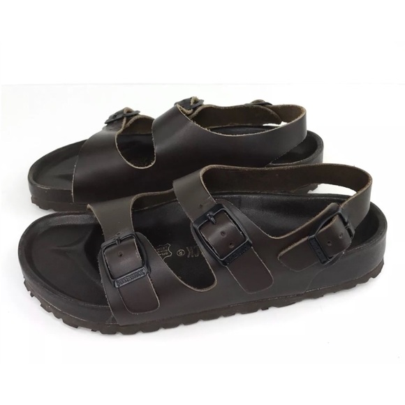BIRKENSTOCK Brown Milano Sandals Leather Footbed - Picture 2 of 8